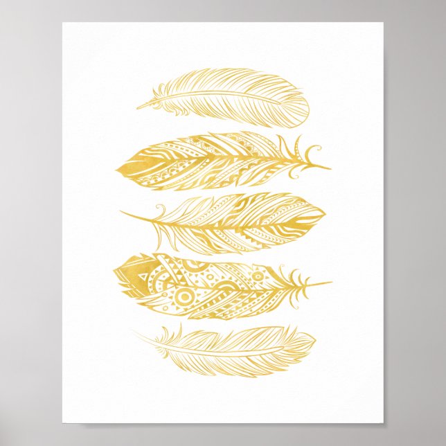 Aquarelle jaune Plumes Tribal Imprimer Poster (Devant)