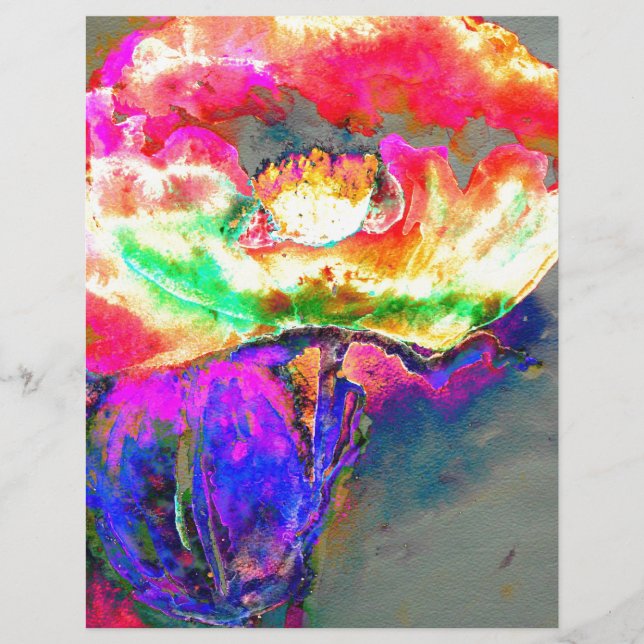 aquarelle jaune rose Abstraite peinture florale (Devant)