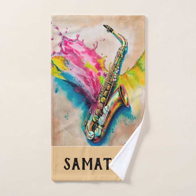 Aquarelle Jazzy Saxophone (Serviette à main)