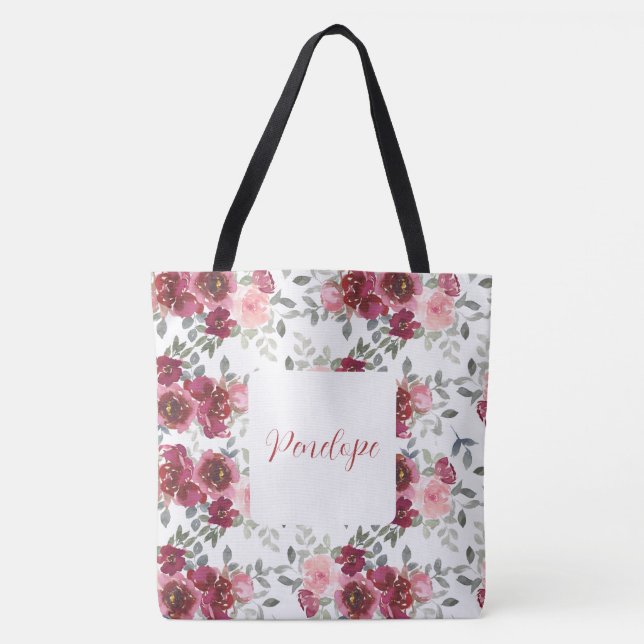 Aquarelle Joli Nom Floral Sac fourre-tout (Devant)