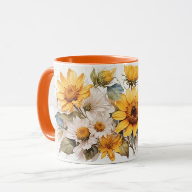 Aquarelle Jolie Tournesol orange Bees Mug (Devant gauche)