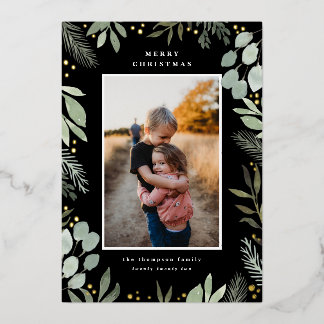 Aquarelle Joyeux Carte photo de Noël Real Foil