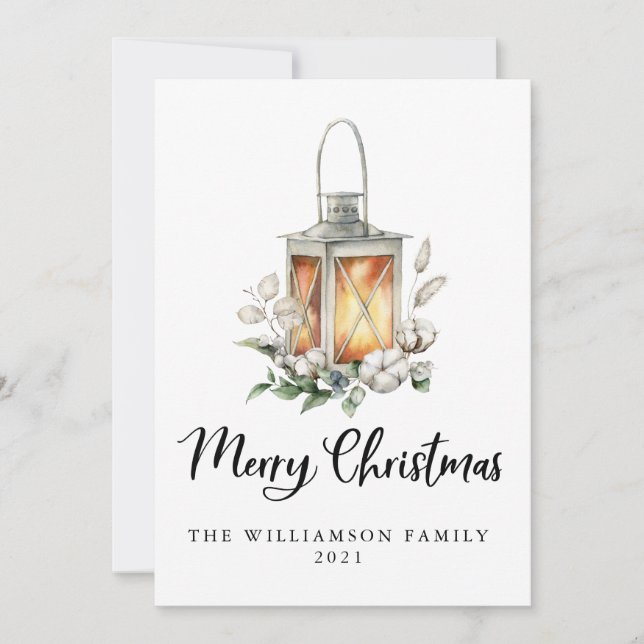 Aquarelle Joyeux Noël Coton vert lanterne (Devant)