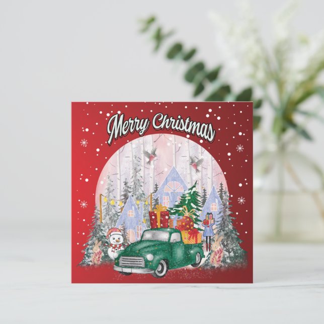Aquarelle Joyeux Noël, Voiture De Cadeaux. Es-tu (Debout devant)