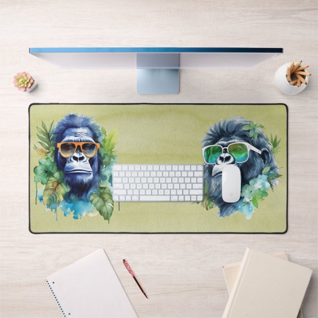 Aquarelle Jungle Gorilla avec lunettes de soleil e (Bureau 1)