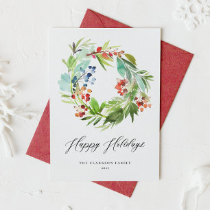 Aquarelle Juniper et Holly Wreath Joyeuses vacance