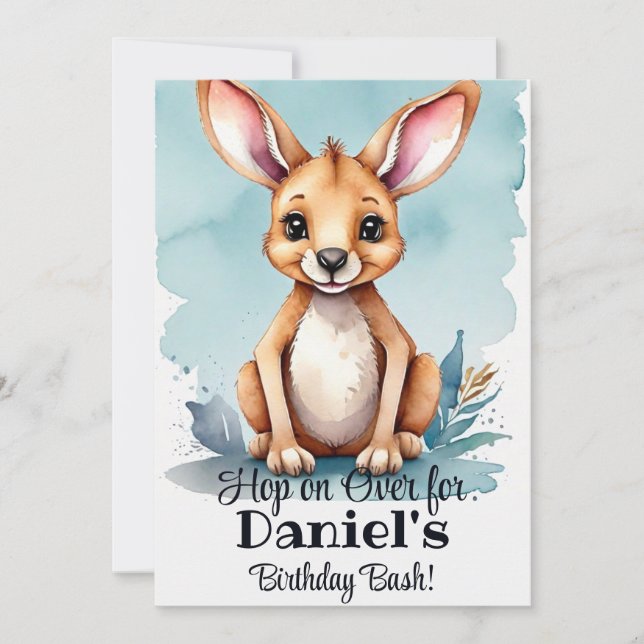 Aquarelle Kangaroo Birthday Bash Invitation (Devant)