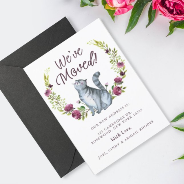 Aquarelle Kitty Chat Nous avons Déplacé Faire-part (Créateur téléchargé)