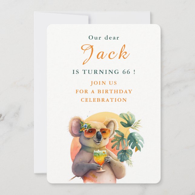 Aquarelle Koala - Carte d'invitation d'anniversair (Devant)