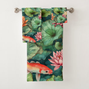 Aquarelle Koi & Water Lilies Ensemble de serviette