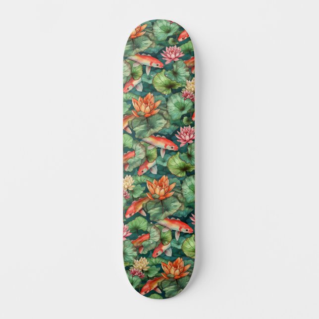 Aquarelle Koi & Water Lilies Skateboard (Recto)