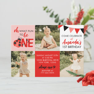 Aquarelle Ladybug 3 Photo Invitation Anniversaire