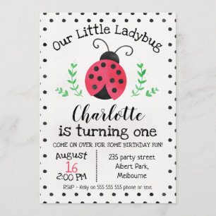 Aquarelle Ladybug Invitation d'anniversaire