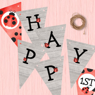 Aquarelle Ladybug joyeux bannière de Bunting Anniv
