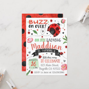 Aquarelle Ladybug printemps Invitation d'anniversa