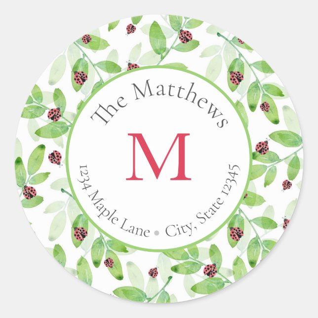 Aquarelle Ladybugs et Feuille étiquettes Motifs (Devant)