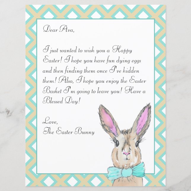 Aquarelle Lapin de Pâques Lettre pour vos Enfants (Devant)