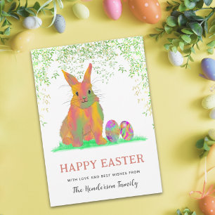 Aquarelle lapin et oeufs Joyeux Pâques