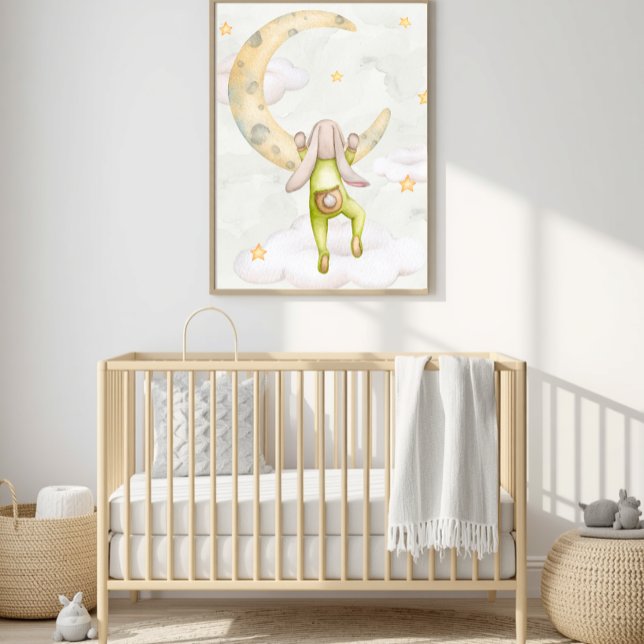 Aquarelle Lapin Grimpant sur la Lune Décoration de (Créateur téléchargé)