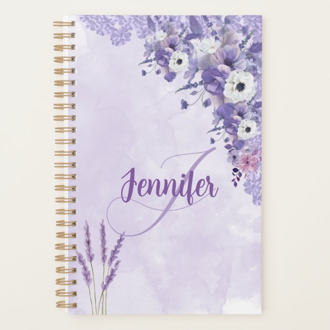 Aquarelle Lavande Florale Fille Monogramme (Devant)