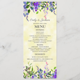 Aquarelle Lavande Florale Jaune Menu Mariage