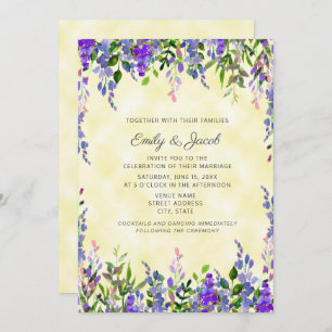 Aquarelle Lavande sur invitation mariage jaune