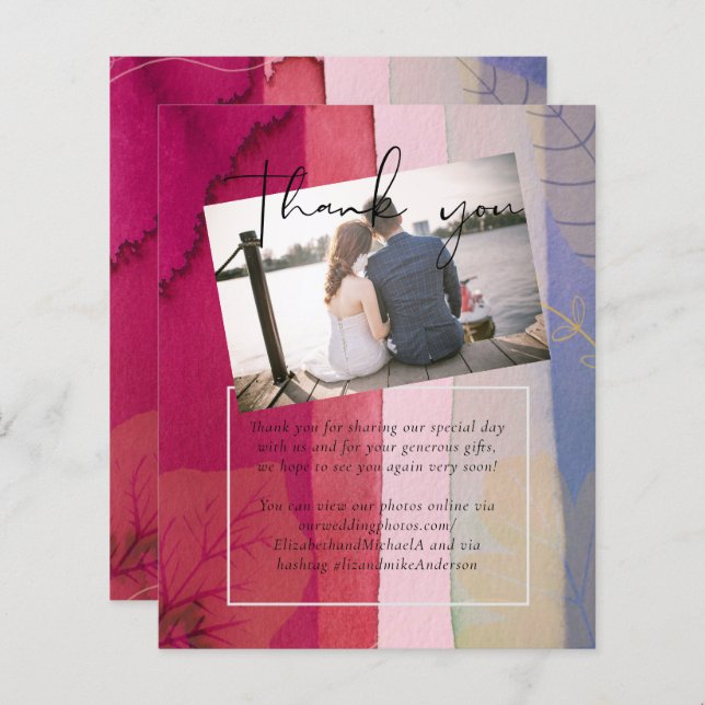 Aquarelle LeahG Merci Mariage bleu violet (Devant / Derrière)