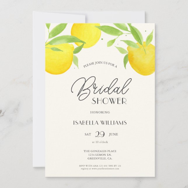 Aquarelle Lemon Été Douche nuptiale invitation (Devant)