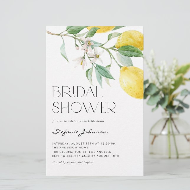 Aquarelle Lemon Été Douche nuptiale invitation (Debout devant)