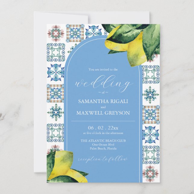Aquarelle Lemon Mariage Italien Invitations (Devant)