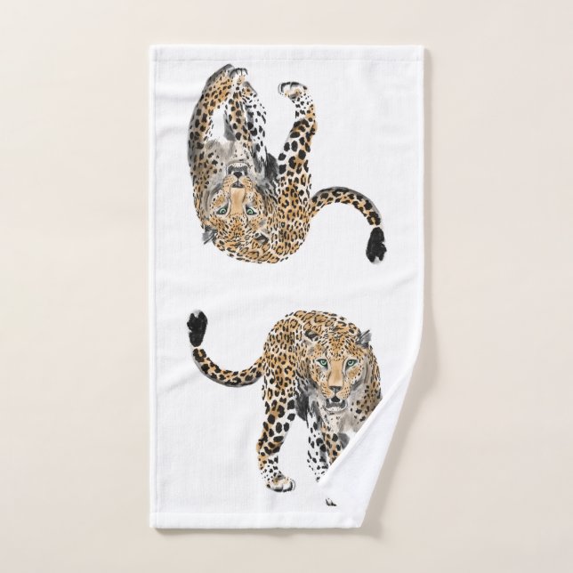aquarelle léopard jungle chat animal peint vert (Serviette à main)