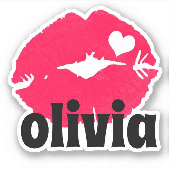 Aquarelle Lèvres Roses Avec Sticker De Nom Du Coeu (Devant)