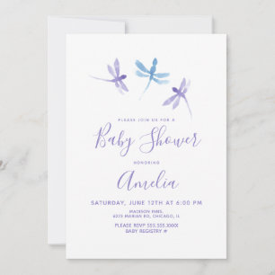 Aquarelle libellule bleu violet Baby shower bleu