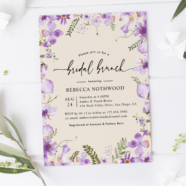 Aquarelle Lilac Florals Nuptiale Brunch Invitation (Créateur téléchargé)