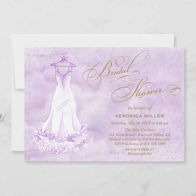 Aquarelle Lilac Mariage Gown Invitation Fête des m (Devant)
