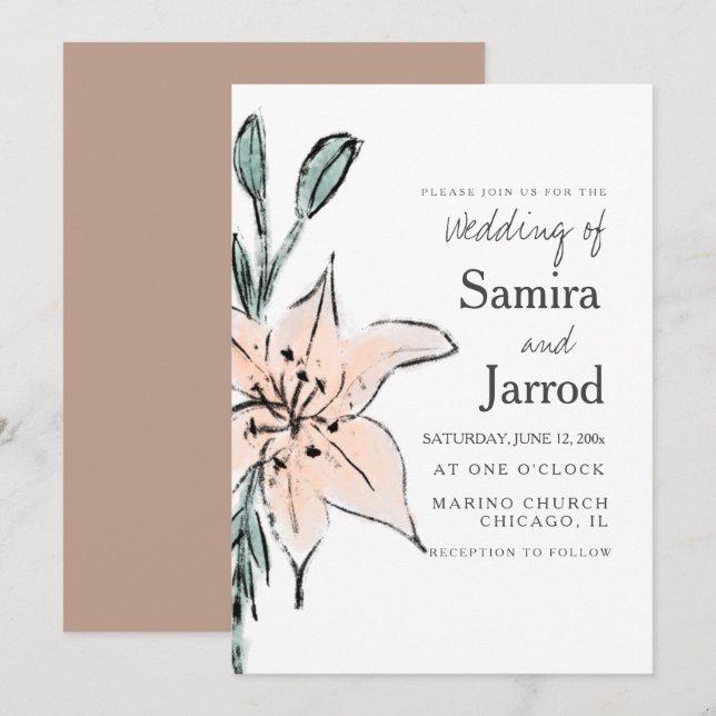 Aquarelle Lily Floral Line Art Ink Mariage croquis (Devant / Derrière)