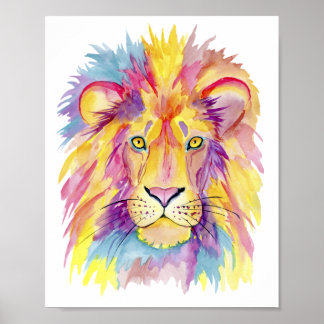 Aquarelle Lion Impression - Décor coloré