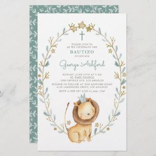 Aquarelle Lion Prince Baby Boy Bautizo Invitation