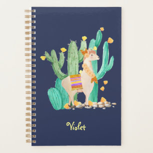 Aquarelle Llama et Cactus Bleu Personnalisé