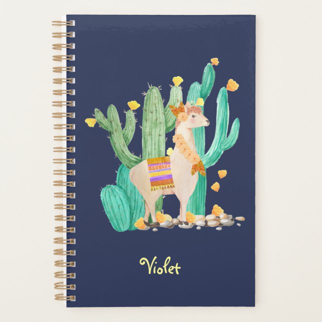 Aquarelle Llama et Cactus Bleu Personnalisé (Devant)