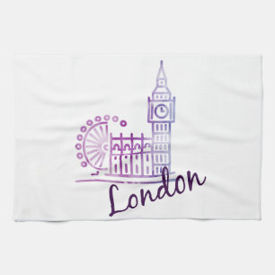 Aquarelle Londres Big Ben Serviette de cuisine - b