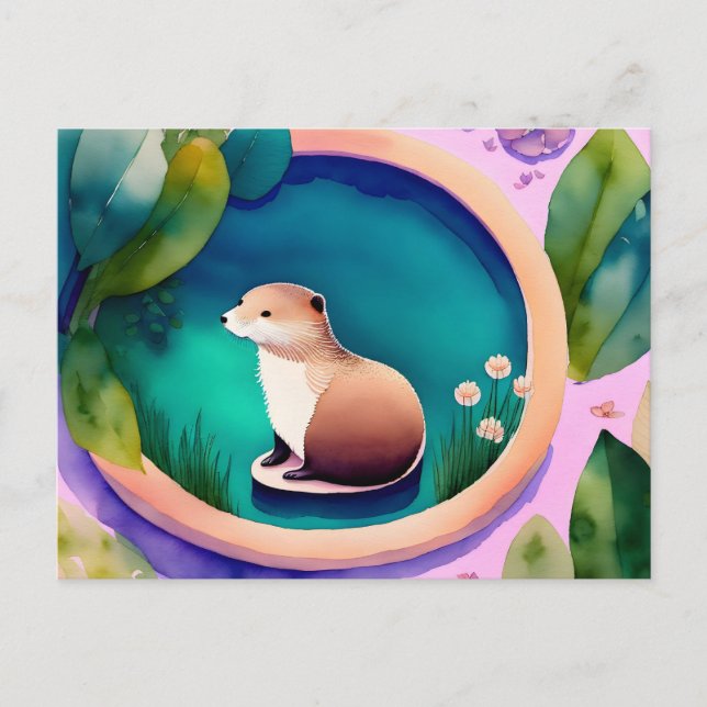 Aquarelle Loutre, Carte Postale Postcrossing (Devant)
