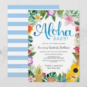 Aquarelle Luau Baby shower Invitation   Bleu