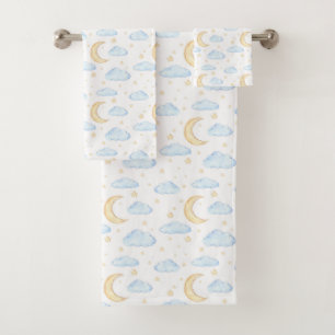 Aquarelle Lune étoiles et nuages Motif