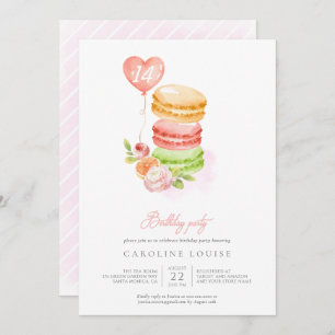 Aquarelle Macarons Anniversaire Fête Invitation
