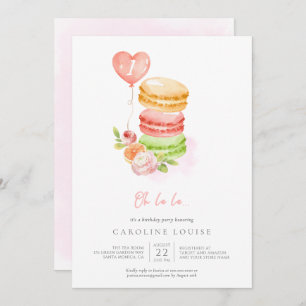 Aquarelle Macarons Baby Birthday Party Invitation