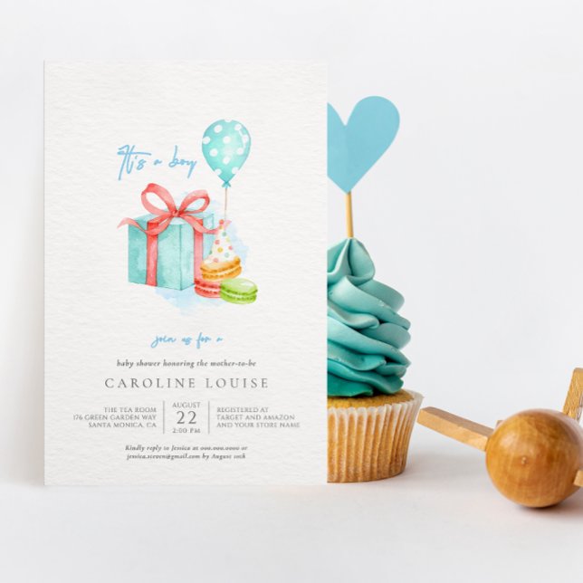 Aquarelle Macarons bébé garçon douche Invitation (Créateur téléchargé)