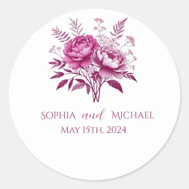Aquarelle Magenta Peony - Stickers Mariage (Devant)
