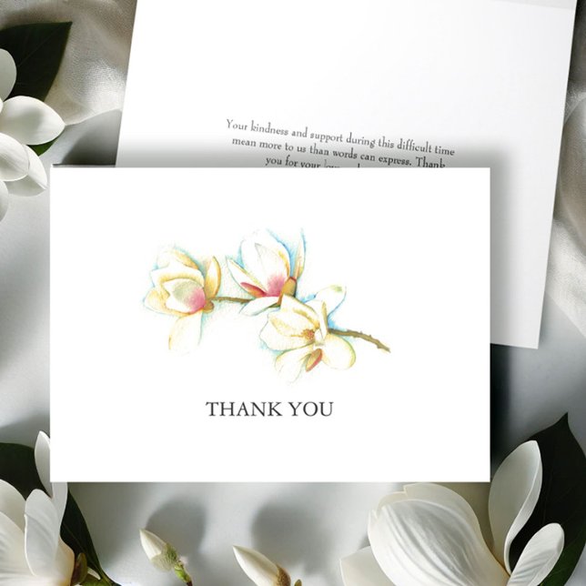 Aquarelle Magnolia Flower Carte de remerciements f (Funeral thank you cards watercolor white magnolia flower art by Victoria Grigaliunas Do Tell A Belle)