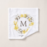 Aquarelle Magnolia jaune Monogramme de couronne